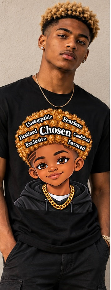 Chosen King Blonde Afro Shirt – Fearless Confident Favored Graphic Tee | Empowering Black Man Shirt | Melanin King Apparel