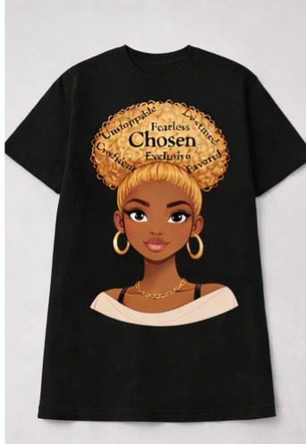 Chosen Queen Blonde Afro Shirt – Fearless Confident Favored Graphic Tee | Empowering Black Woman Shirt | Melanin Queen Apparel