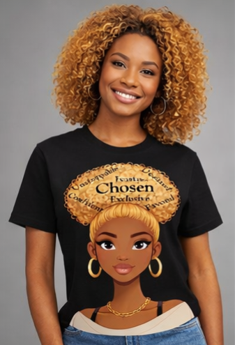Chosen Queen Blonde Afro Shirt – Fearless Confident Favored Graphic Tee | Empowering Black Woman Shirt | Melanin Queen Apparel