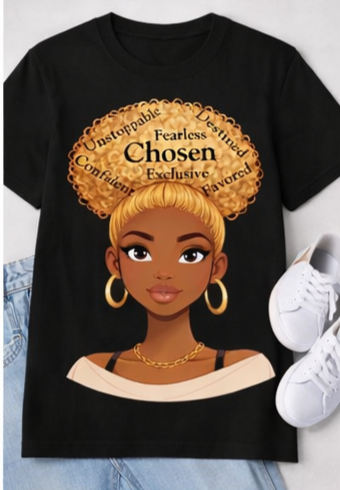 Chosen Queen Blonde Afro Shirt – Fearless Confident Favored Graphic Tee | Empowering Black Woman Shirt | Melanin Queen Apparel