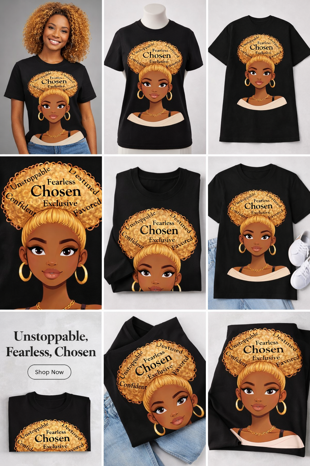 Chosen Queen Blonde Afro Shirt – Fearless Confident Favored Graphic Tee | Empowering Black Woman Shirt | Melanin Queen Apparel