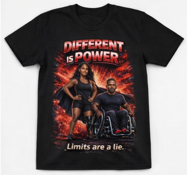 Different Is Power – Adaptive Strength Inspirational Graphic T-Shirt | Disability Pride Motivation Tee