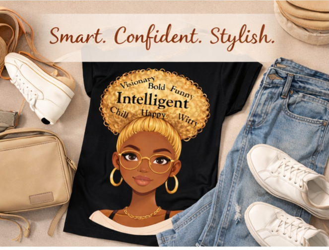 Intelligent Queen Blonde Afro Shirt – Smart Black Woman Graphic Tee | Bold Witty Happy Shirt | Melanin Empowerment Apparel
