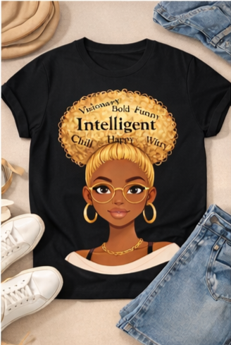 Intelligent Queen Blonde Afro Shirt – Smart Black Woman Graphic Tee | Bold Witty Happy Shirt | Melanin Empowerment Apparel