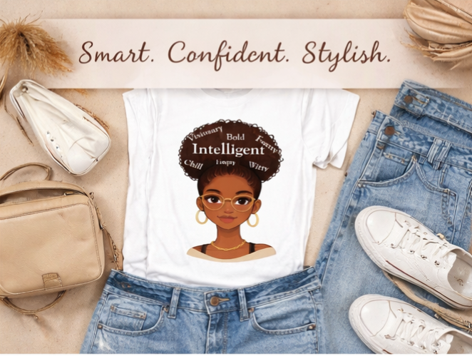 Smart Afro Queen Shirt – Intelligent Bold Witty Graphic Tee | Black Woman Empowerment Shirt | Natural Hair Pride Apparel