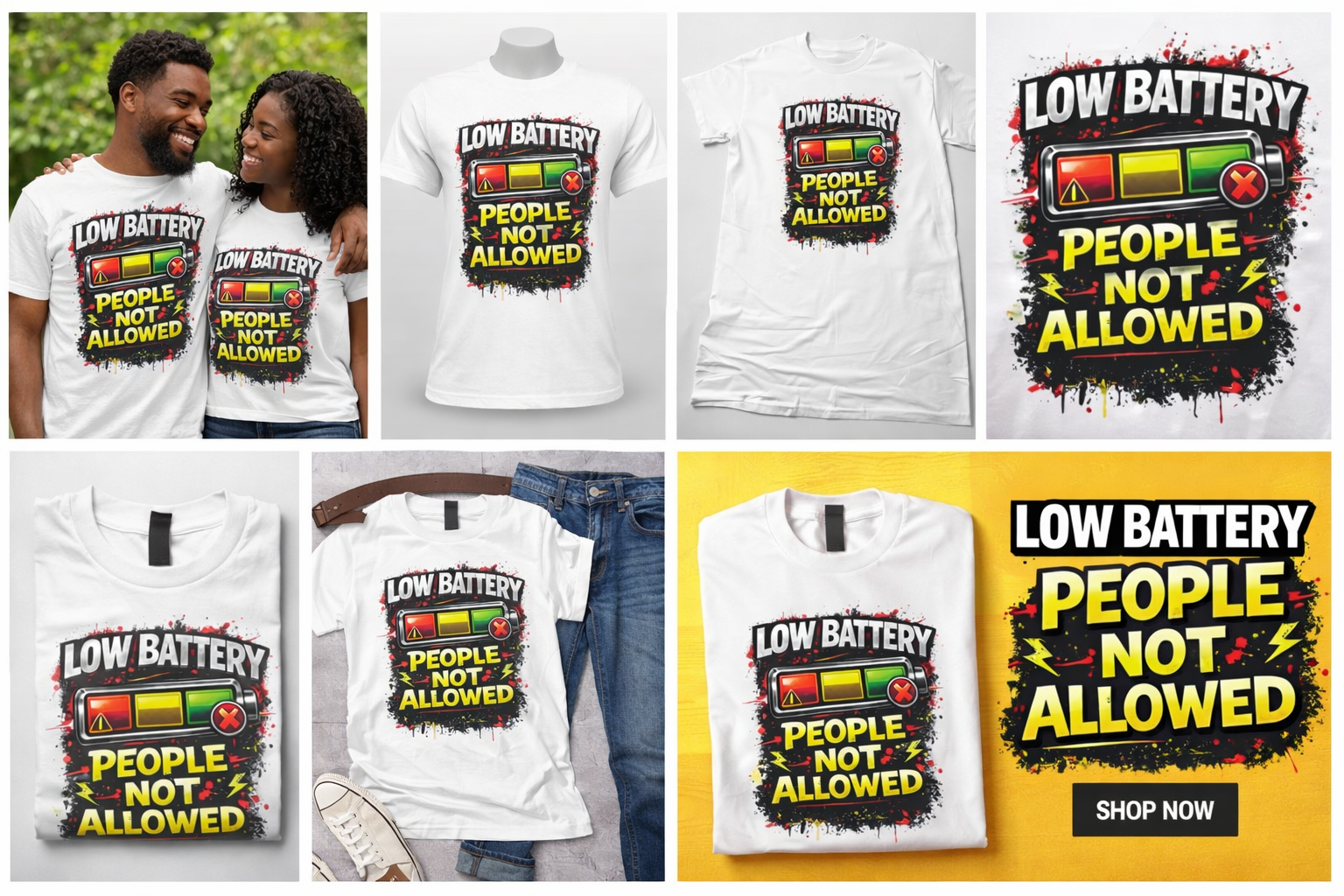 Low Battery People Not Allowed T-Shirt – Funny Energy Vibes Graphic Tee | Motivational Humor Shirt | Streetwear Statement Tee
