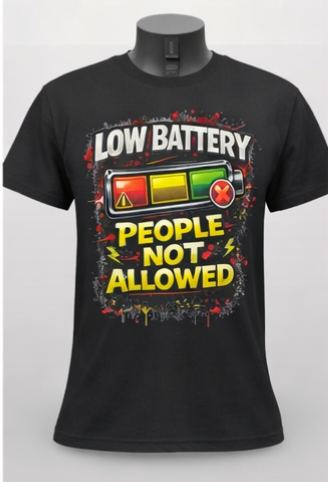 Low Battery People Not Allowed T-Shirt – Funny Energy Vibes Graphic Tee | Motivational Humor Shirt | Streetwear Statement Tee