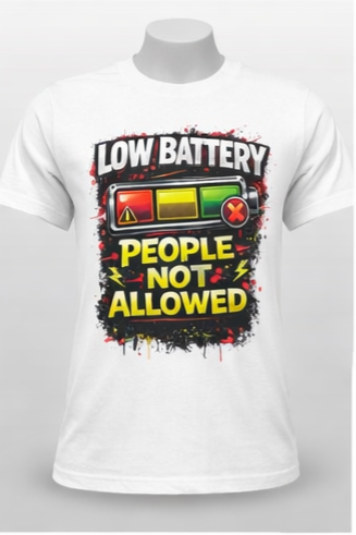Low Battery People Not Allowed T-Shirt – Funny Energy Vibes Graphic Tee | Motivational Humor Shirt | Streetwear Statement Tee