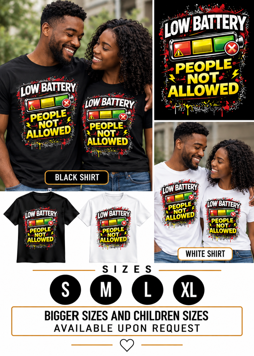 Low Battery People Not Allowed T-Shirt – Funny Energy Vibes Graphic Tee | Motivational Humor Shirt | Streetwear Statement Tee