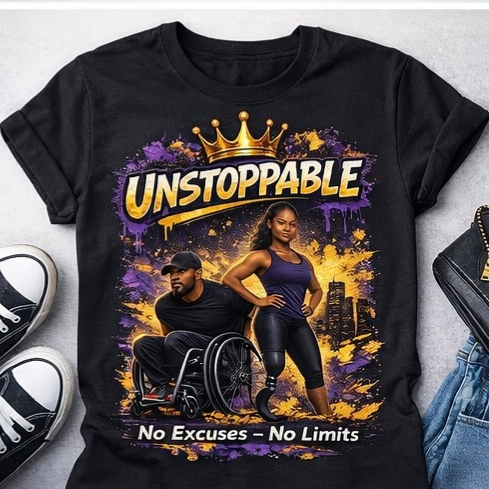 Unstoppable – No Excuses No Limits Motivational Graphic T-Shirt | Adaptive Strength & Empowerment Tee