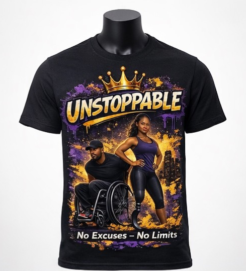 Unstoppable – No Excuses No Limits Motivational Graphic T-Shirt | Adaptive Strength & Empowerment Tee