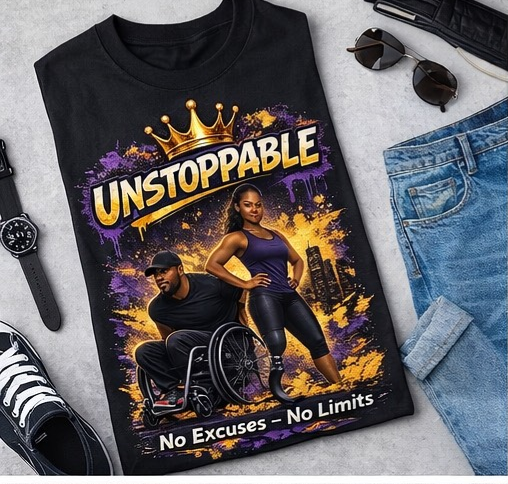 Unstoppable – No Excuses No Limits Motivational Graphic T-Shirt | Adaptive Strength & Empowerment Tee